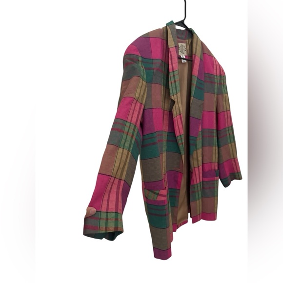 Cute Pink Vintage Women's Blazer Jacket By Exterior Size M Plaid 60% Rayon - Picture 2 of 13